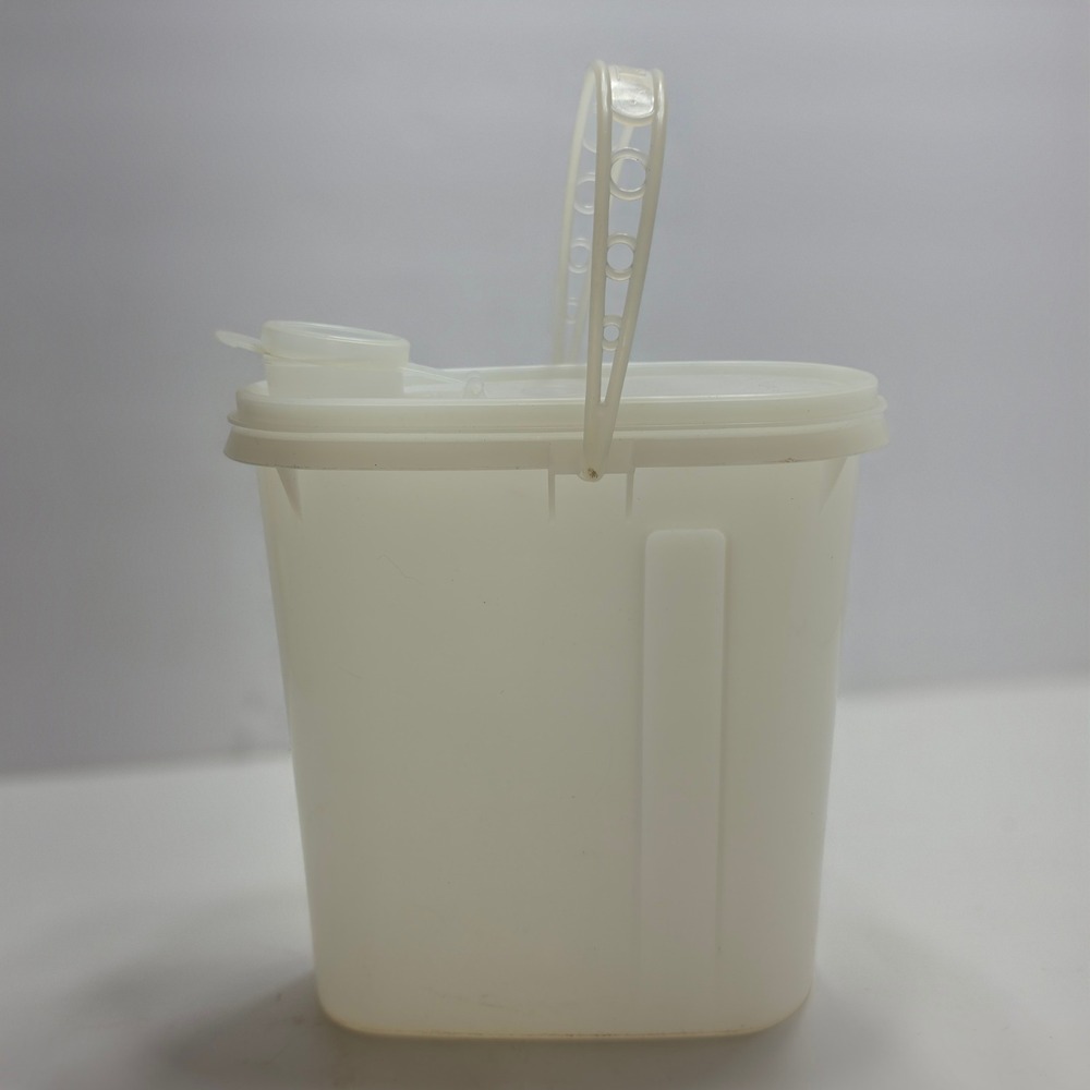 Vintage Tupperware 1532-4 Sheer White Oval Canister with Handle and Pour Lid